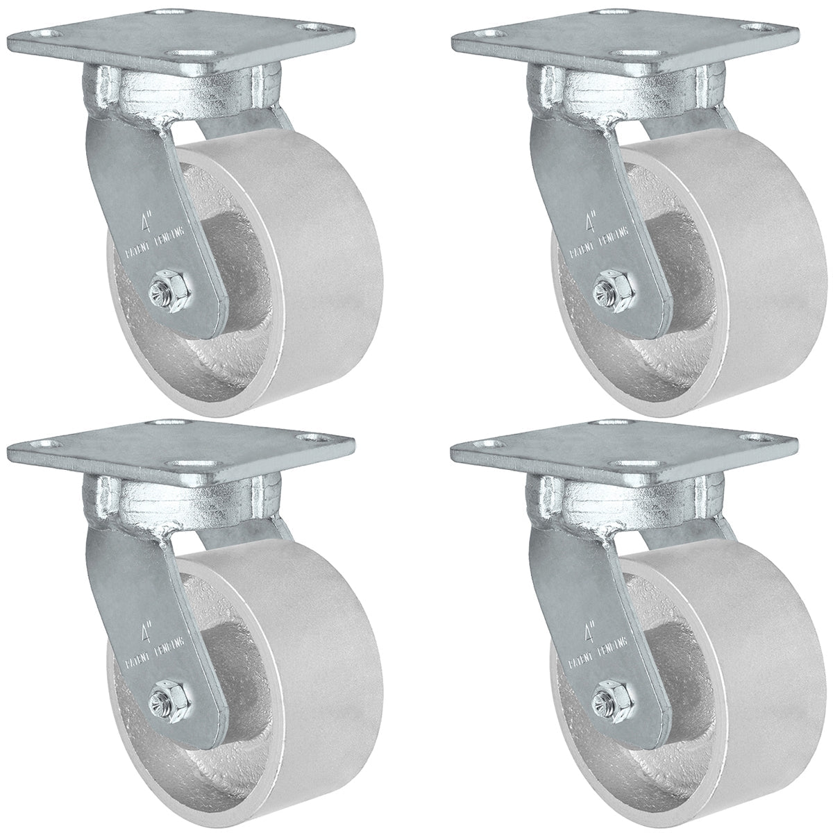 4" x 2" Kingpinless Swivel Caster Set of 4 - Semi Steel Gray Iron Wheel -  2,800 lbs Capacity Per Set of 4 CasterHQ
