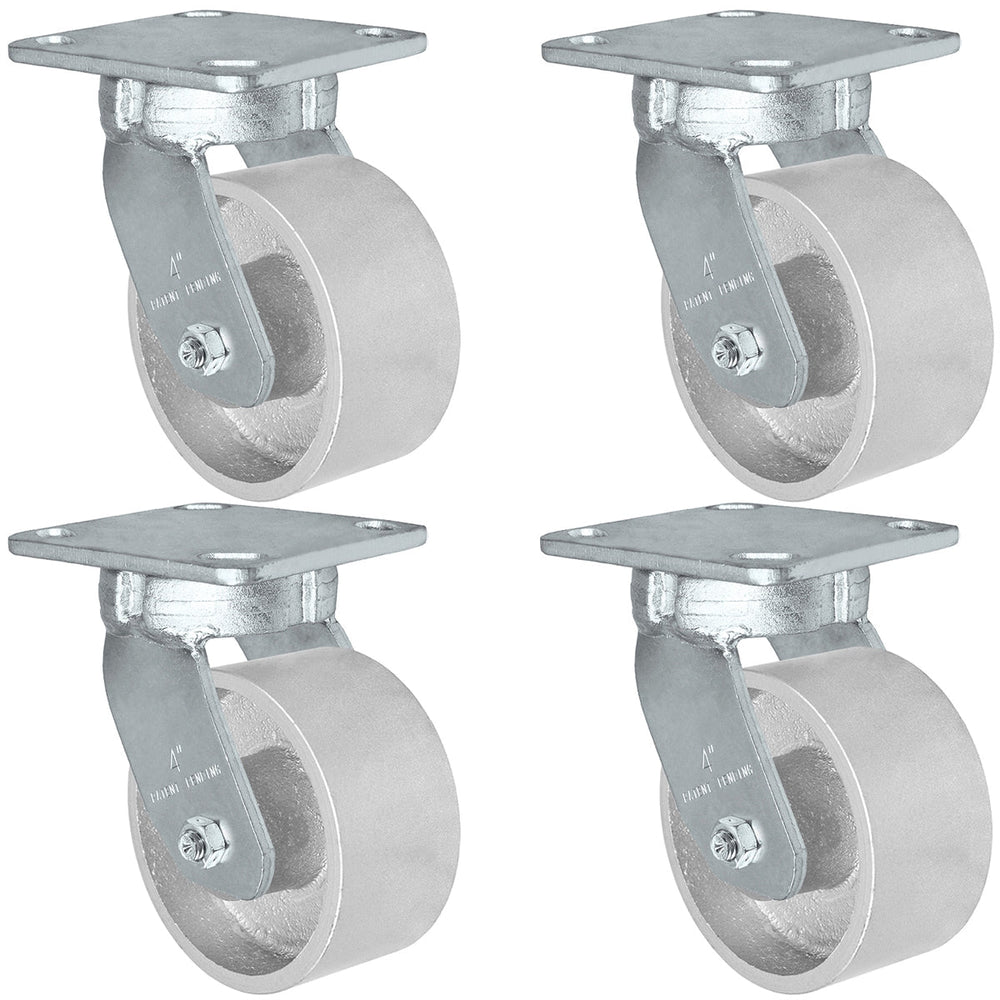 4" x 2" Kingpinless Swivel Caster Set of 4 - Semi Steel Gray Iron Wheel -  2,800 lbs Capacity Per Set of 4 CasterHQ
