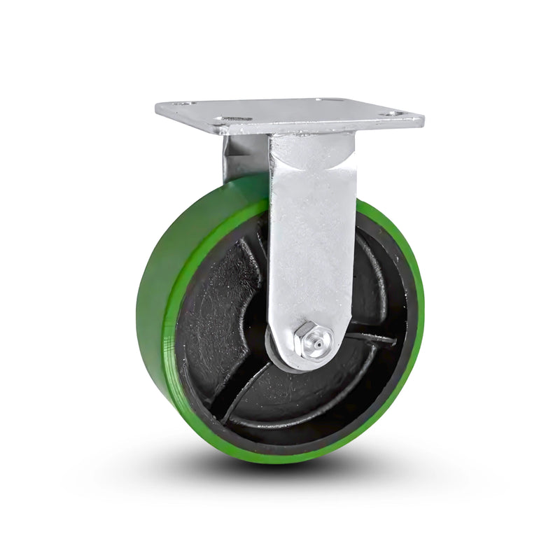 5" x 2" Kingpinless Rigid Plate Caster - Green Polyurethane on Steel Wheel - 1,000 lbs Capacity Per Caster - 4" x 4-1/2" Top Plate CasterHQ