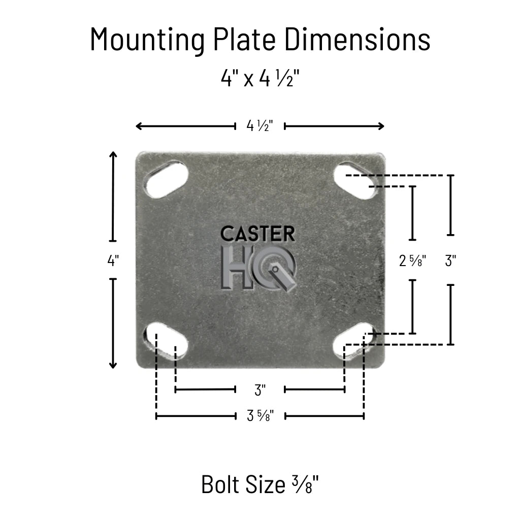 5" x 2" Kingpinless Rigid Plate Caster - Green Polyurethane on Steel Wheel - 1,000 lbs Capacity Per Caster - 4" x 4-1/2" Top Plate CasterHQ