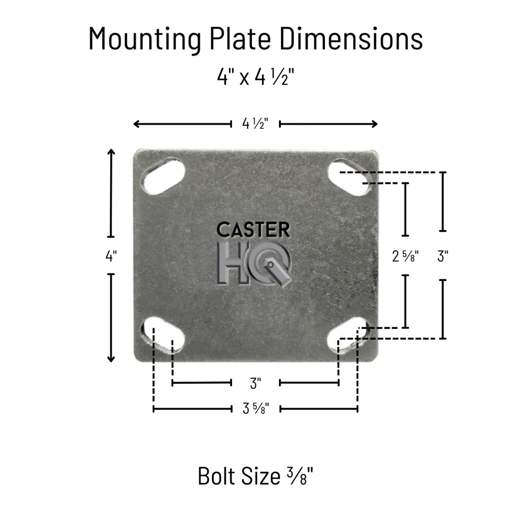 5" x 2" Kingpinless Rigid Plate Caster - Polyurethane on Steel Wheel - 1,000 lbs Capacity Per Caster - 4" x 4-1/2" Top Plate CasterHQ