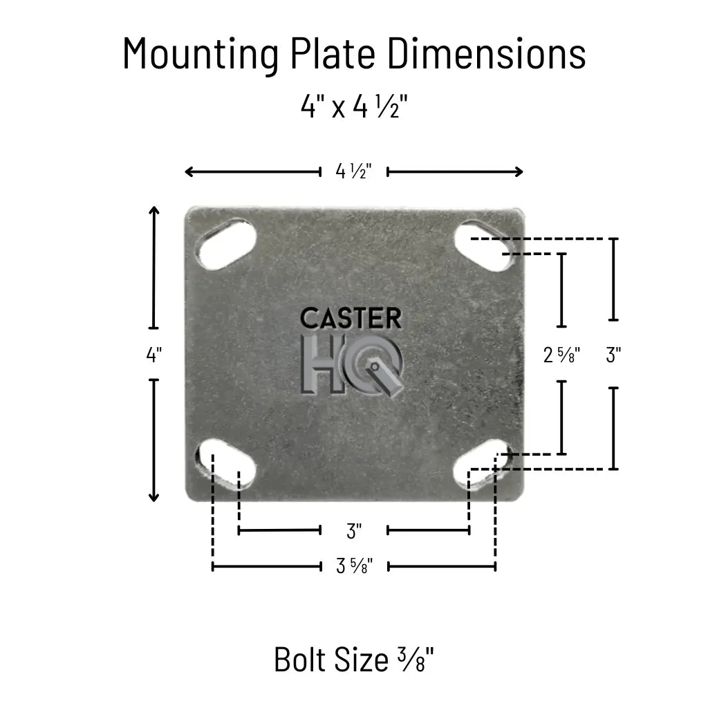 5" x 2" Kingpinless Rigid Plate Caster - Polyurethane on Steel Wheel - 1,000 lbs Capacity Per Caster - 4" x 4-1/2" Top Plate -  | CasterHQ