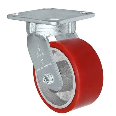 5" x 2" Kingpinless Swivel Plate Caster - Polyurethane on Steel Wheel - 1,000 lbs Capacity Per Caster - 4" x 4-1/2" Top Plate CasterHQ