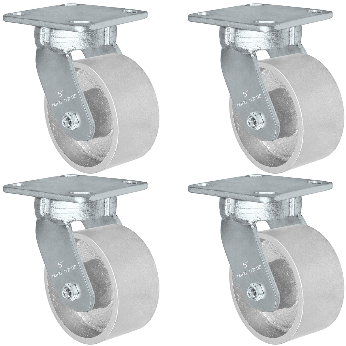 5" x 2" Kingpinless Casters - 4 Swivel - Semi Steel Gray Iron Wheel -  4,000 lbs Capacity Per Set of 4 CasterHQ