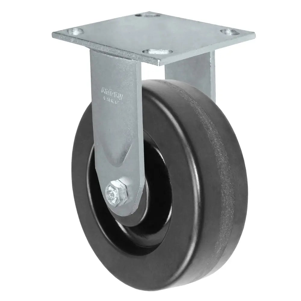 6" x 2" Kingpinless Rigid Plate Caster - Phenolic Wheel - 1,200 lbs Capacity Per Caster - 4" x 4-1/2" Top Plate -  | CasterHQ