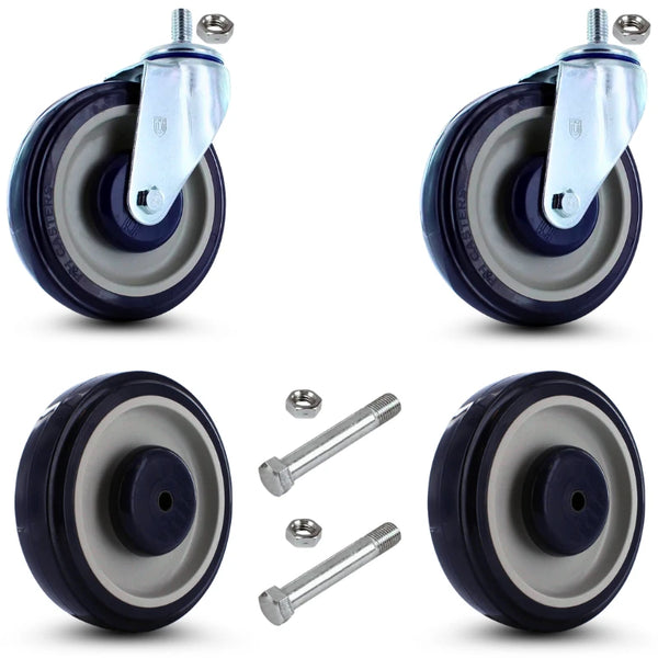 5 Inch Premium Shopping Cart Caster & Wheel Replacement Kit - Complete with Hardware | OEM Quality CasterHQ