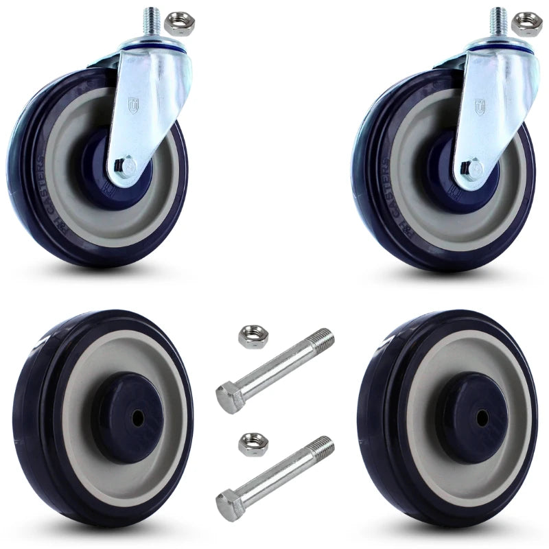 5 Inch Premium Shopping Cart Caster & Wheel Replacement Kit - Complete with Hardware | OEM Quality CasterHQ