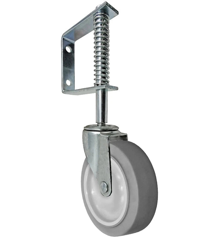Spring Loaded Gate Caster | 140 lb Capacity | 4" Gray Thermo Rubber Wheel CasterHQ