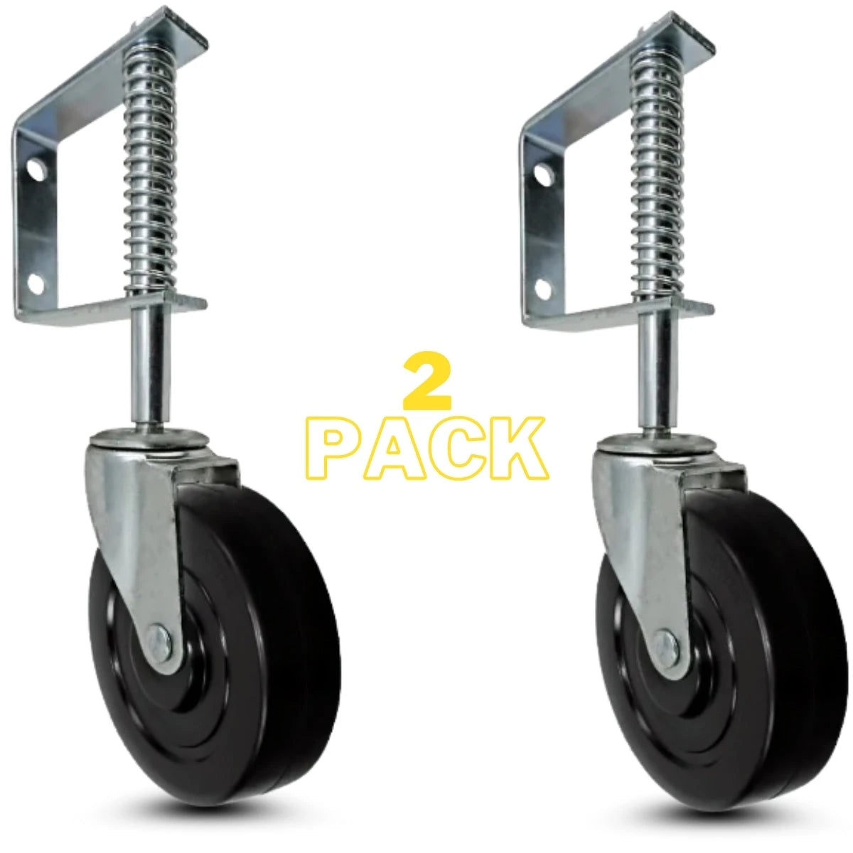 4 in. Spring Loaded Gate Casters | Hard Rubber Wheels |140 lb Capacity (2-Pack) CasterHQ