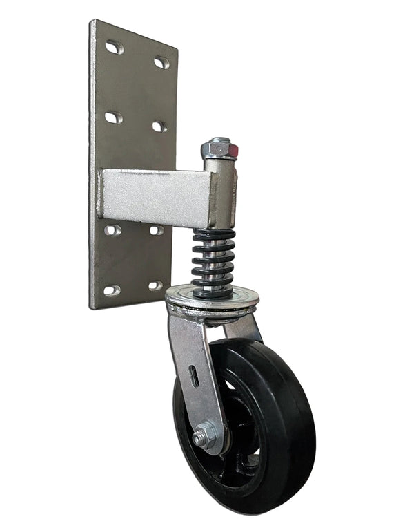 6 Inch Spring Loaded Gate Caster - 550 lbs Capacity | Heavy Duty Rubber on Cast Iron Wheel CasterHQ