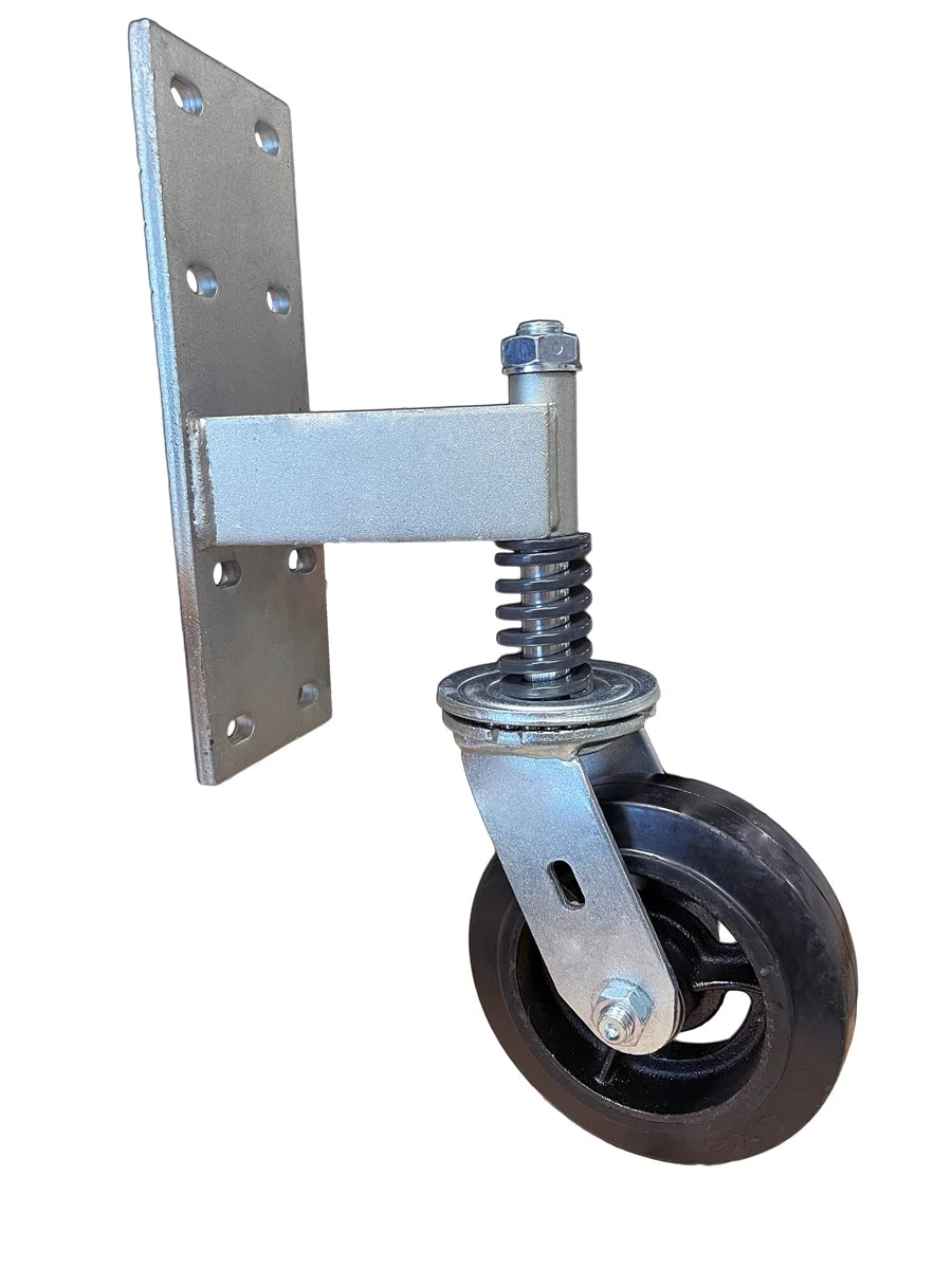 6 Inch Spring Loaded Gate Caster - 550 lbs Capacity | Heavy Duty Rubber on Cast Iron Wheel CasterHQ