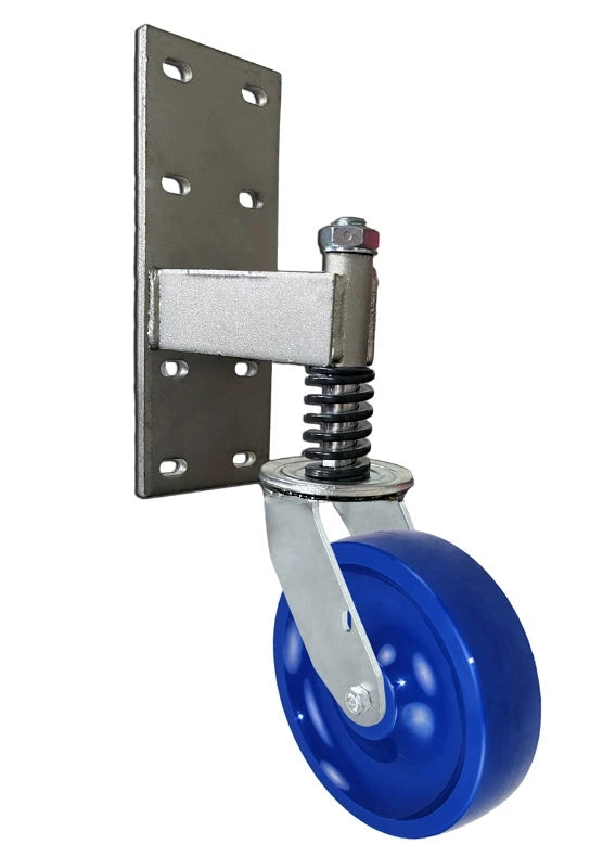 6 Inch Spring Loaded Gate Caster - 1000 lbs Capacity | Heavy Duty Blue Polyurethane Wheel CasterHQ