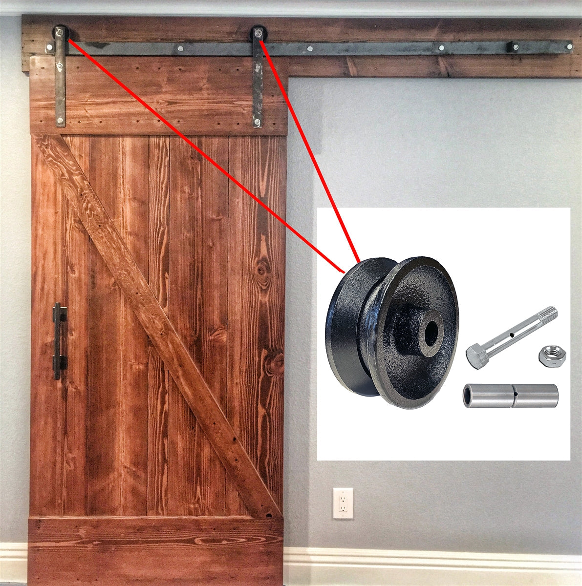 3" X 1-1/4" BARN DOOR V-GROOVE CAST IRON WHEEL KIT | 350 LBS CAPACITY CasterHQ