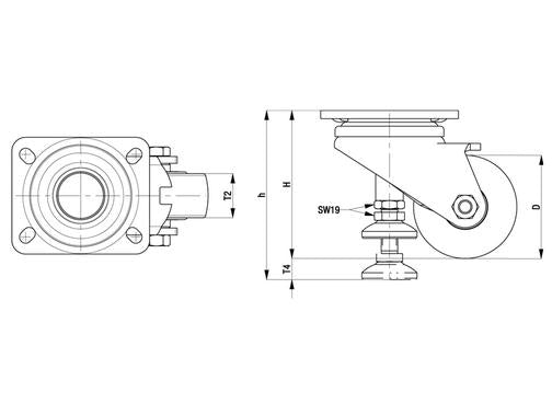 3" x 2 x 1-1/4"" Nylon Wheel - Blickle Leveling Caster with Integrated Truck Lock - 1,320 lbs Capacity (1 Piece) Blickle