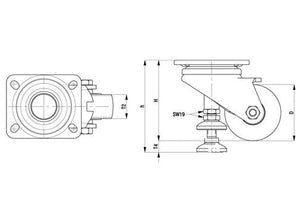 3" x 2 x 1-1/4"" Nylon Wheel - Blickle Leveling Caster with Integrated Truck Lock - 1,320 lbs Capacity (1 Piece) Blickle