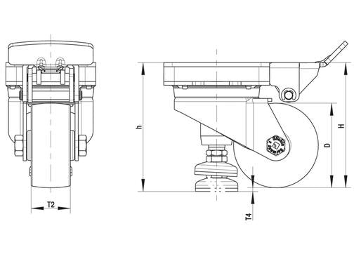 3-1/8" x 1-1/8" Wheel - Blickle Leveling Caster with Fixed Foot and Height Adjustable Wheel - 330 lbs Capacity Blickle