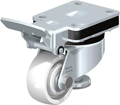 3" x 1-1/4" Wheel - Blickle Leveling Caster with Integrated Truck Lock - Heavy Duty Nylon Wheel - 660 lbs Capacity Blickle