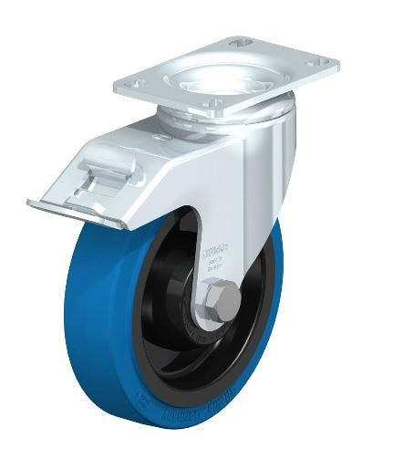 L-POEV 126K-12-FI-SB-FK 5 Inch Swivel Caster with Brake, 550 lbs Load Capacity - High-Performance Ball Bearing Wheels for Industrial Use Blickle