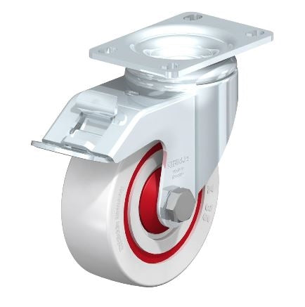 L-POW 100K-12-FI-FK Swivel Caster with Brake, 4 Inch Wheel - 660 lbs Load Capacity with Ball Bearings Blickle