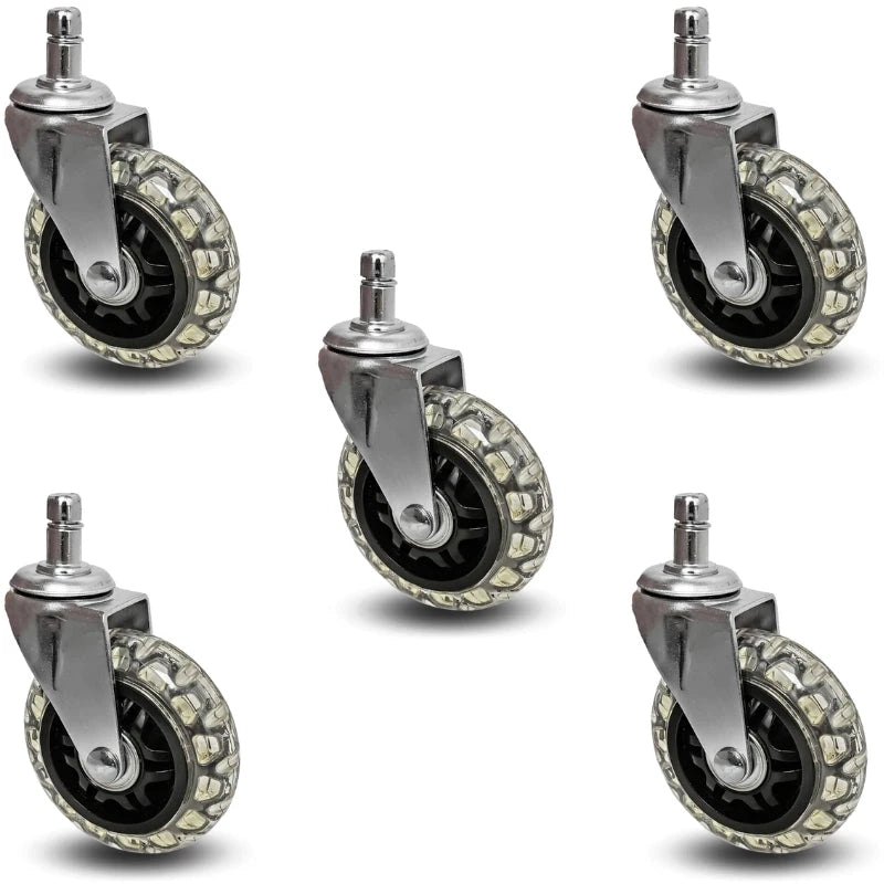 3 Inch Rollerblade Wheel Chair Caster Set - 5 Pack | 750 lbs Total Capacity | Smooth Rolling CasterHQ