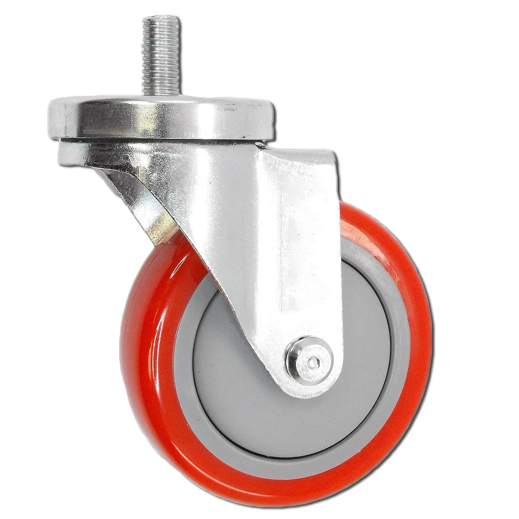 5 Inch x 1.25 Inch Red Polyurethane Swivel Stem Caster - 350 lbs Capacity | Polyolefin Core CasterHQ