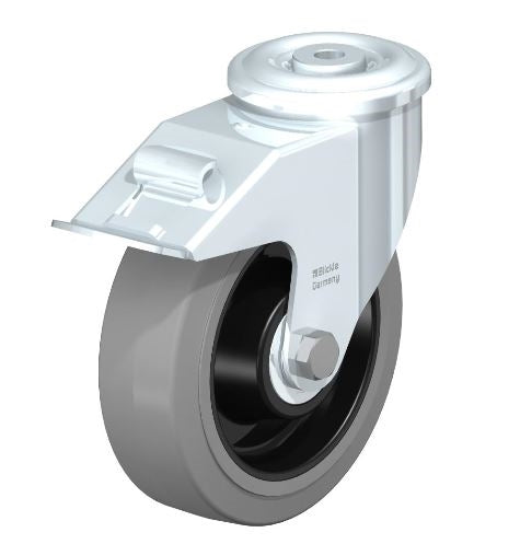 LER-POEV 160K-FI-SG - Blickle 6-5/16 Inch Swivel Caster with Brake - 660 Lbs Load Capacity, Ball Bearing Swivel, EasyRoll Technology Blickle