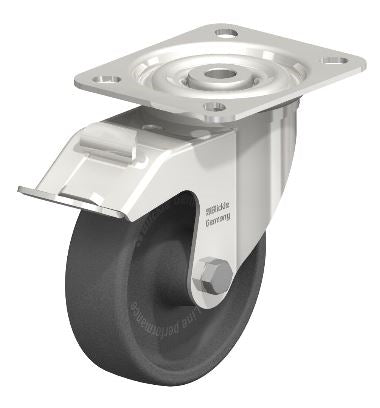 LIX-POHI 4-inch Stainless Steel Swivel Caster with Brake, 330 lbs Load Capacity - Smooth Ball Bearing Wheel for Industrial Use Blickle