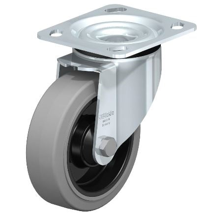 Blickle LK-POEV 125K-14-SG Swivel Caster - Heavy Duty Pressed Steel, Double Ball Bearing, Low-Noise Rubber Wheel Blickle