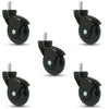 5-Pack 3" Black on Black LUX Swivel Chair Casters - Black Gloss Finish, Polyurethane, Grip Ring Stem CasterHQ