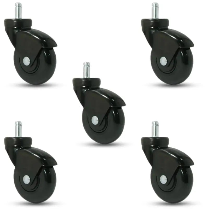 5-Pack 3-Inch Black on Black LUX Chair Casters with Chrome Finish and Grip Ring Stem from CasterHQ