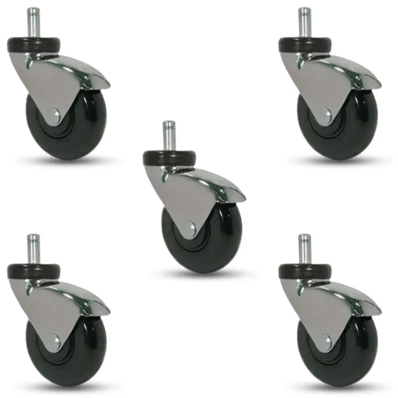 5-Pack 3-Inch Chrome on Black LUX Chair Casters with Chrome Finish and Grip Ring Stem from CasterHQ