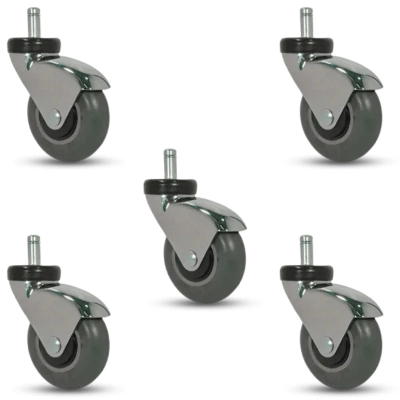 5-Pack 3-Inch Chrome Casters - Soft Thermo Rubber Gray Wheels for Chairs & Furniture CasterHQ