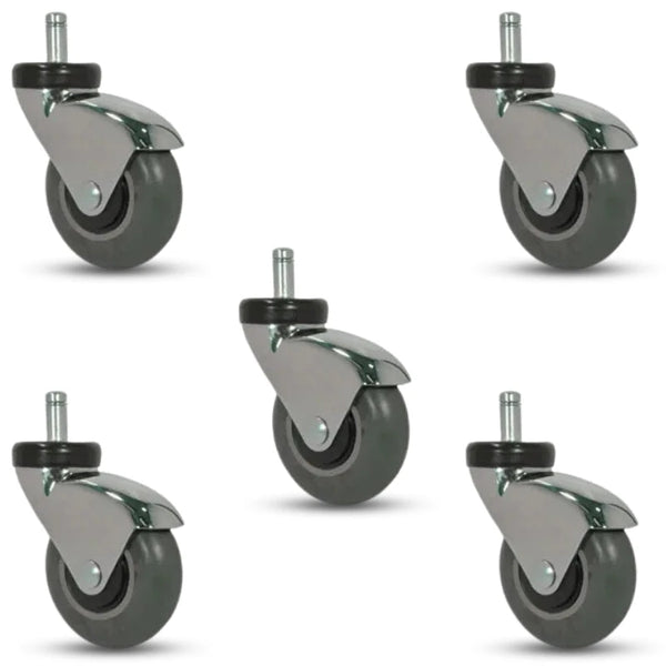 5-Pack 3-Inch Chrome Casters - Soft Thermo Rubber Gray Wheels for Chairs & Furniture CasterHQ