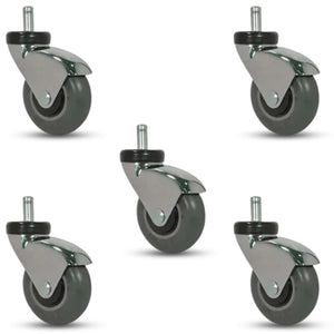 3" Thermo Rubber Swivel Caster – 500 lb 5-Pack 7/16" x 7/8" Stem