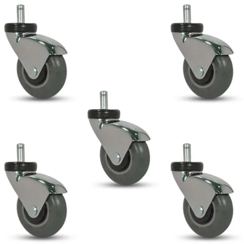 3-Inch Chrome Caster with Soft Thermo Rubber Gray Wheel in 5-Pack