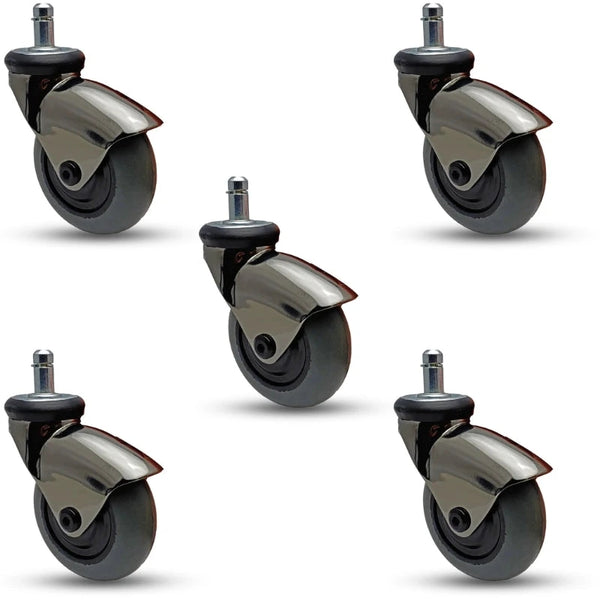 5-Pack 3" Space Gray Chrome Casters for Chairs & Furniture - Durable Gray Rubber Wheels CasterHQ