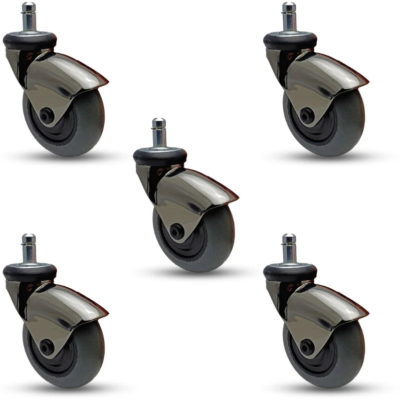 5-Pack 3" Space Gray Chrome Casters for Chairs & Furniture - Durable Gray Rubber Wheels CasterHQ