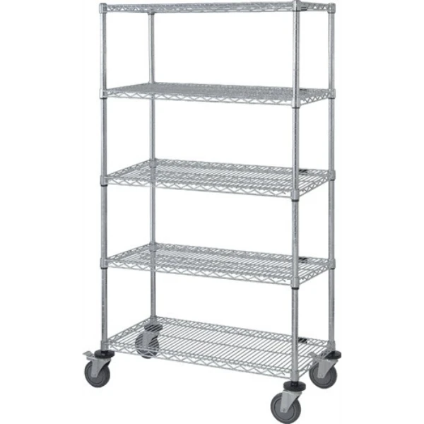 M1860C46-5 Mobile Wire Stem Caster Cart with 5 Shelves - Versatile Storage Solution Quantum