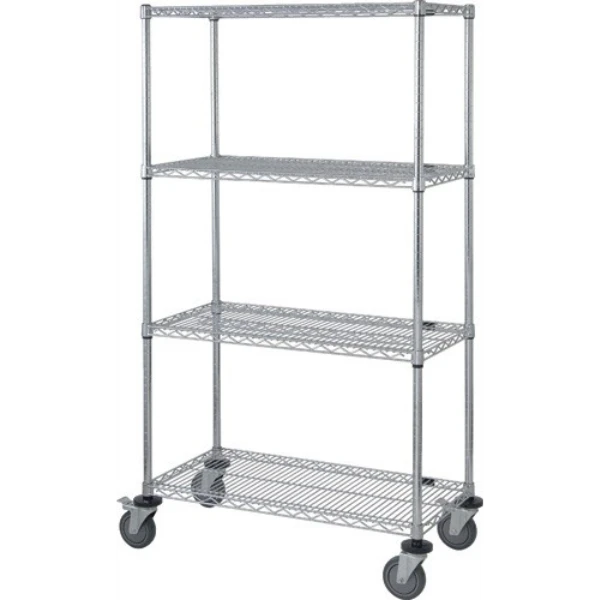 M2436C46 4-Tier Mobile Wire Shelving Cart with Stem Casters - 24"W x 36"L x 69"H Chrome Quantum