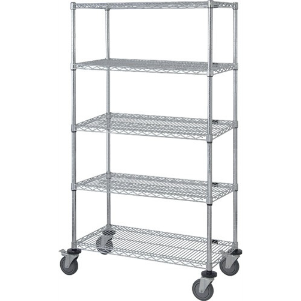M2460C46-5 mobile wire cart with 5 shelves and stem casters for versatile transport and storage