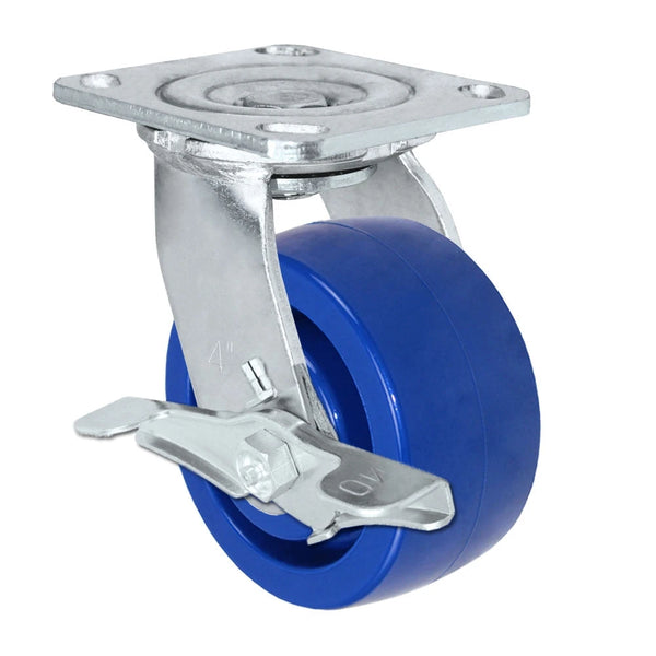 4" x 2" Swivel Caster with Brake, Solid Polyurethane Wheel, 750 lbs Capacity CasterHQ