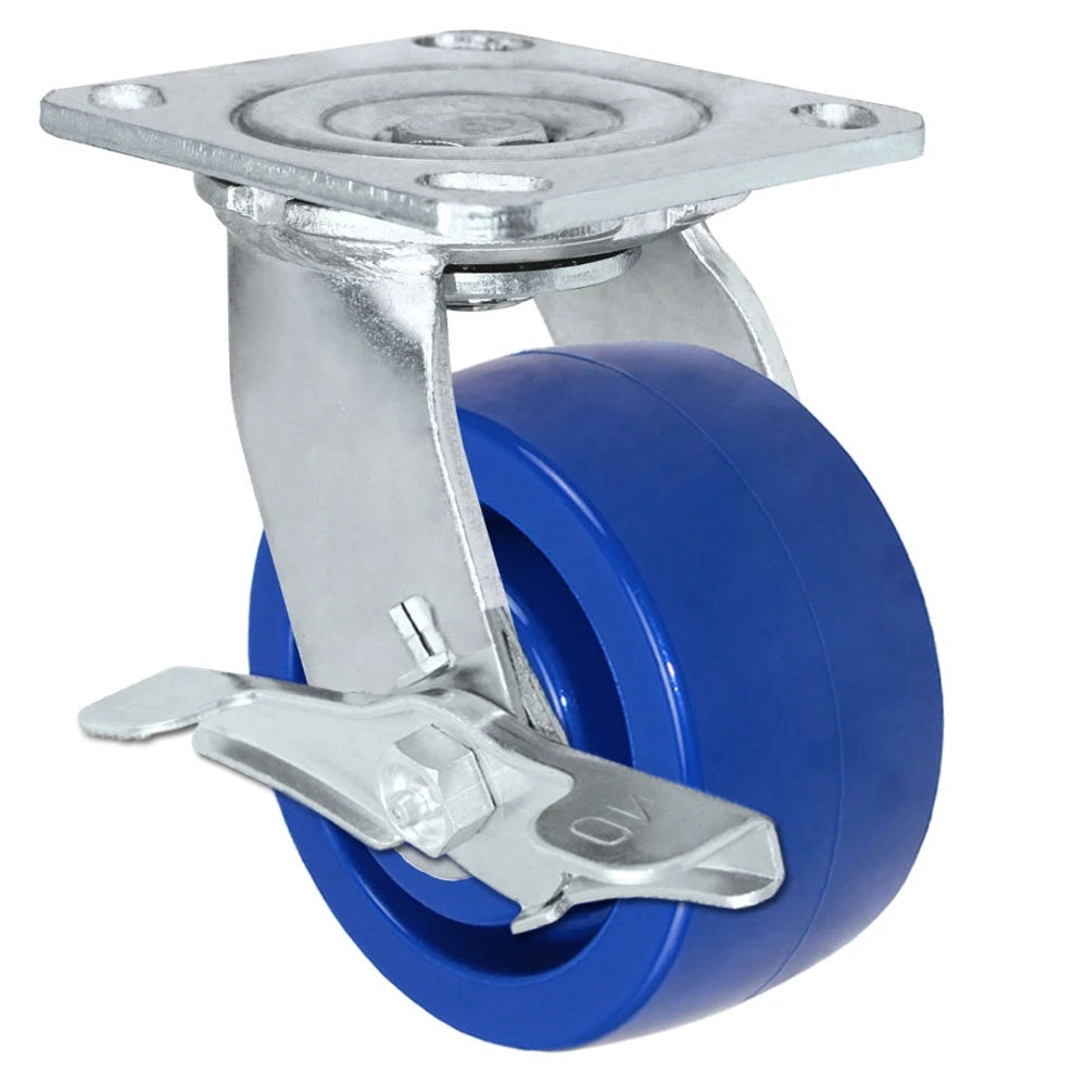 4" x 2" Swivel Caster with Brake, Solid Polyurethane Wheel, 750 lbs Capacity CasterHQ