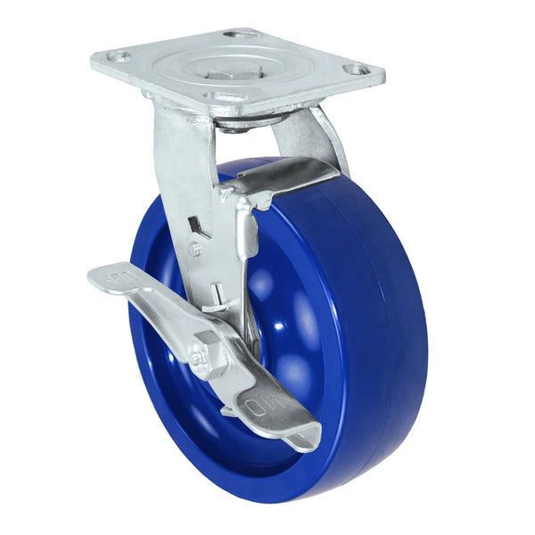 6" x 2" Swivel Caster with Brake, Solid Polyurethane Wheel, 900 lbs Capacity CasterHQ