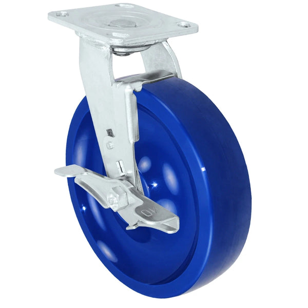 8" x 2" Swivel Caster with Brake, Solid Polyurethane Wheel, 1000 lbs Capacity CasterHQ