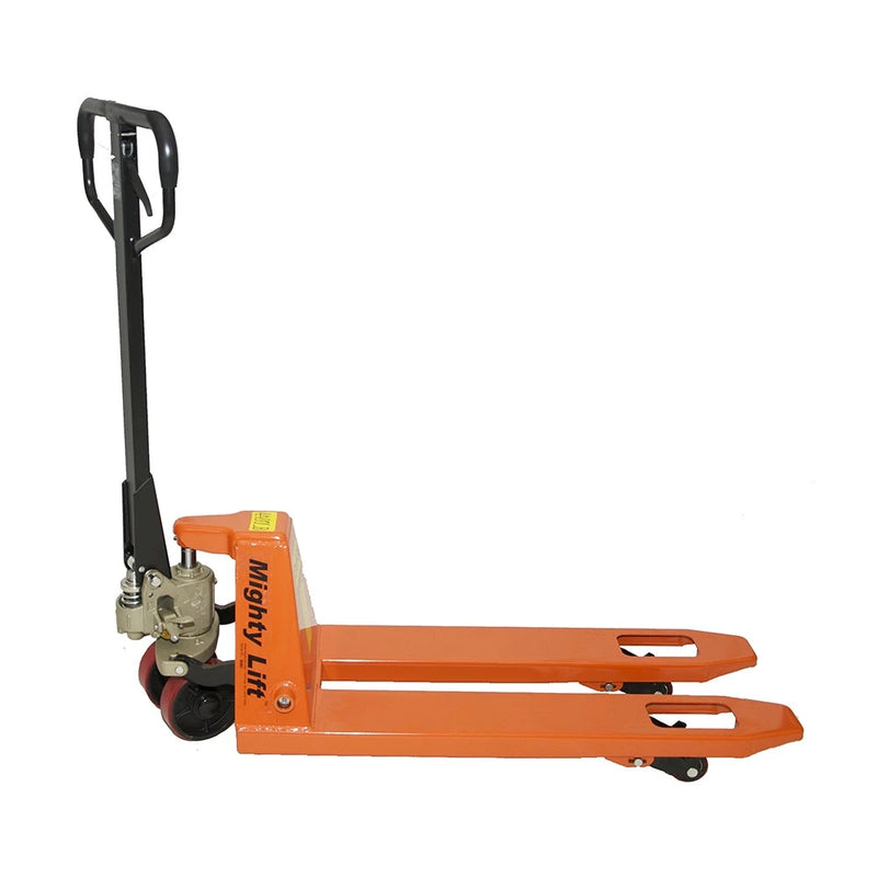 ML1636 Heavy Duty Pallet Jack Truck | Wheels Polyurethane on Steel | 16" Width 36" Length | 2200lb. Load Capacity | Orange Color CasterHQ