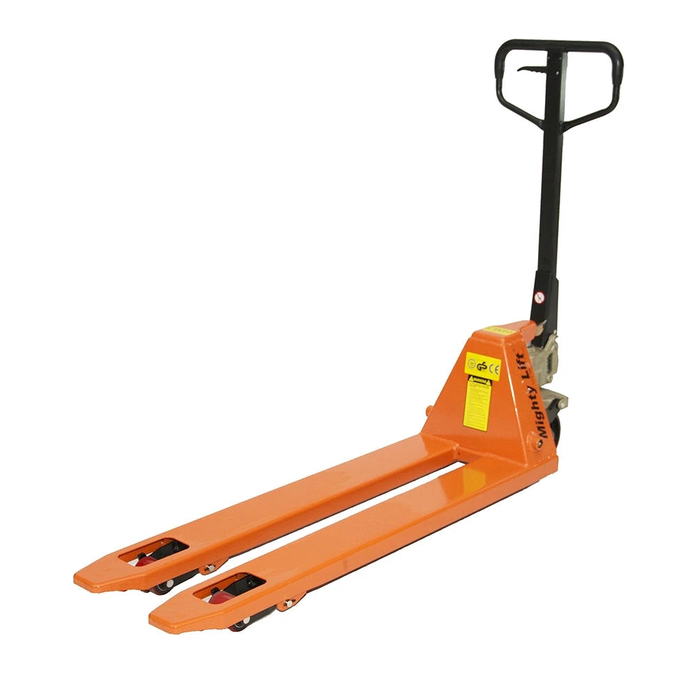 ML1648 Heavy Duty Pallet Jack Truck | Wheels Polyurethane on Steel | 16" Width 48" Length | 2200lb. Load Capacity | Orange Color CasterHQ