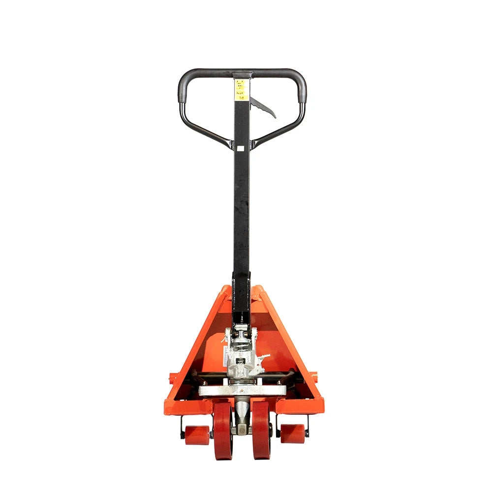 ML2048 Short Narrow Pallet Jack | Wheels Polyurethane on Steel | 20" Width 42" Length | 5500lb. Load Capacity | Orange Color CasterHQ