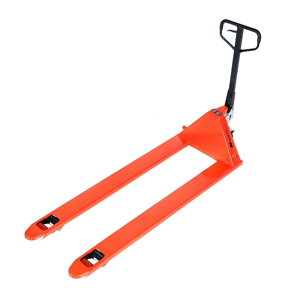 ML2772 Long Pallet Jack | Wheels Polyurethane on Steel | 27" Width 72" Length | 3,300 lb. Load Capacity | Orange Color CasterHQ