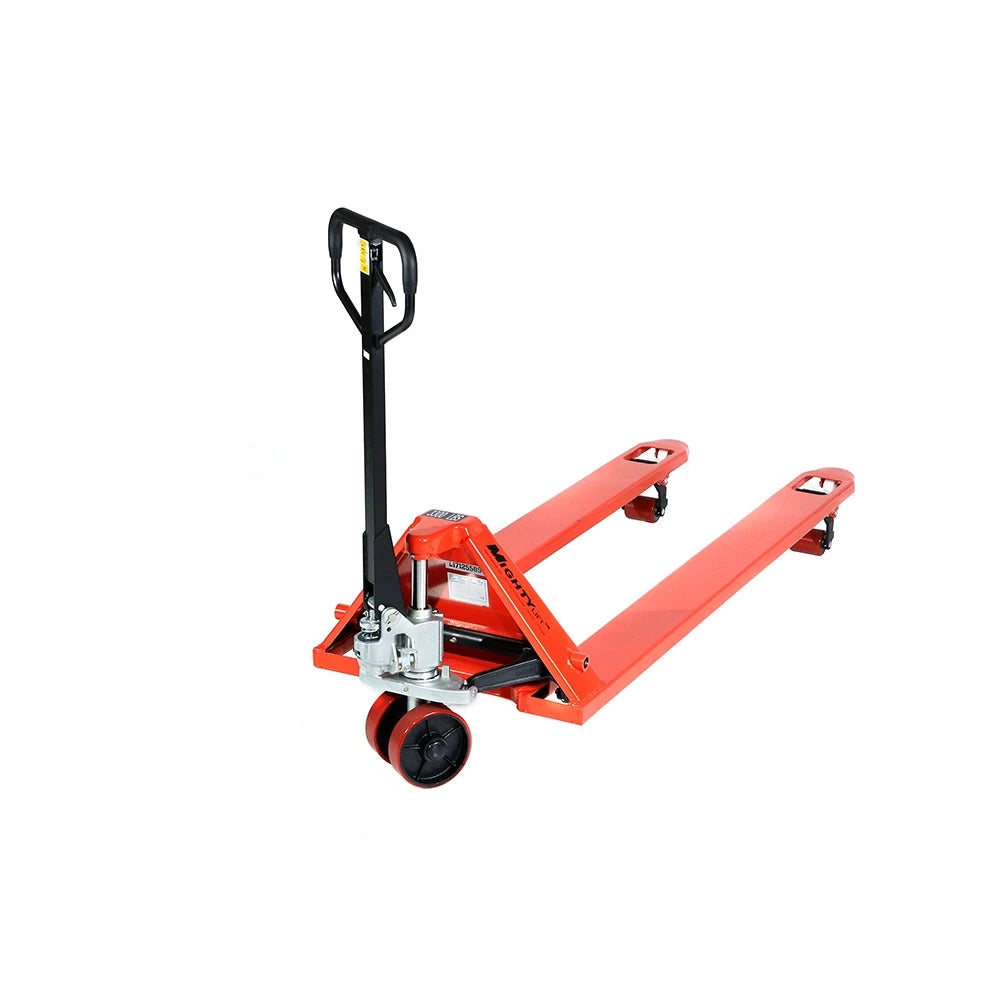 ML2772 Long Pallet Jack | Wheels Polyurethane on Steel | 27" Width 72" Length | 3,300 lb. Load Capacity | Orange Color CasterHQ