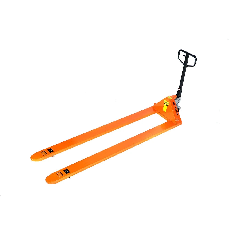 ML2796 Long Pallet Jack | Wheels Polyurethane on Steel | 27" Width 96" Length | 4,400 lb. Load Capacity | Orange Color CasterHQ